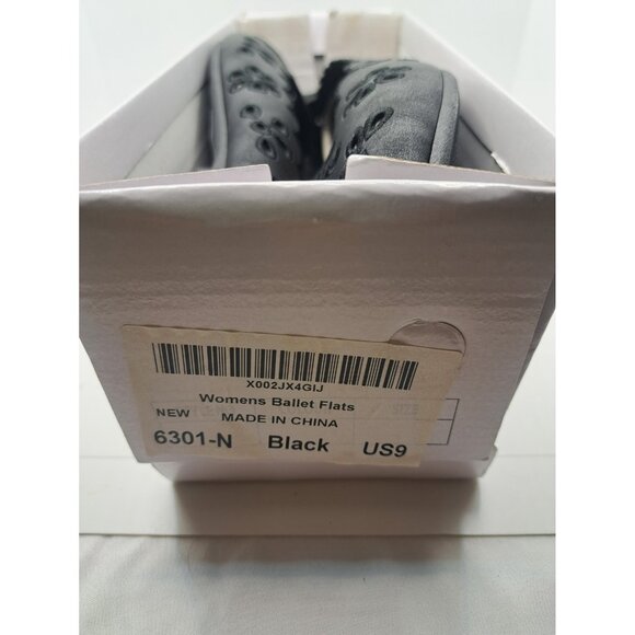 Ballet Flats 6301 N Black Floral Slip On Shoes Synthetic Womens 9 New - Picture 7 of 7